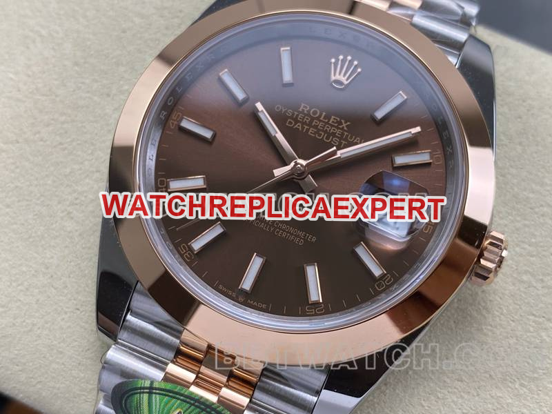 41mm Rolex ARF super clone watch with P1 factory log aperture brown disk 3235 mechanical movement between rose gold steel belt models