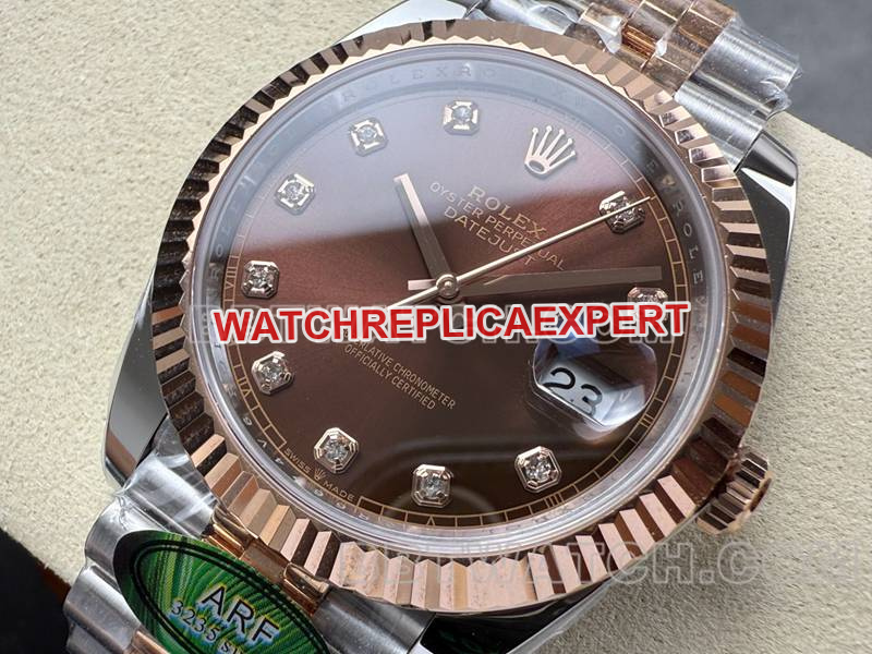 Top Replica Watches 41mm ARF Rolex Brown Disk 3235 Mechanical Movement Between Rose Gold Steel Belt Models