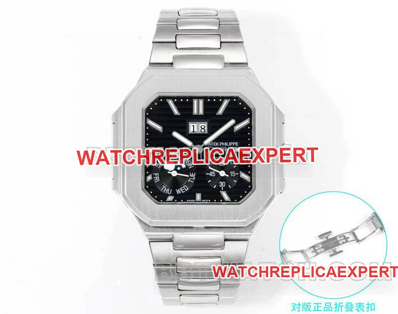 Patek Philippe 1:1 Replica Watch 3K Factory P0 Black White Dial 240PS Mechanical Movement Steel Bracelet Model 5822 45mm