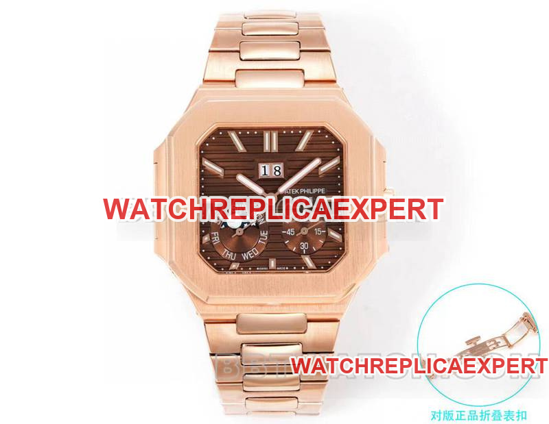 Super Clone Watch 3K Factory Cadran Marron Vert Blanc Mouvement Mécanique 240PS Bracelet Acier Or Rose Modèle 5822 45mm Patek Philippe