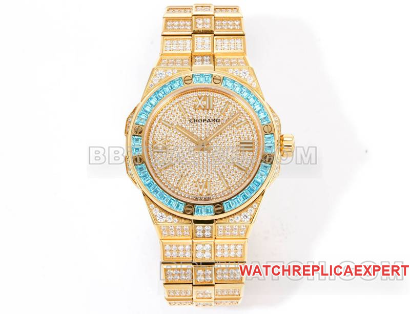 Chopard 1:1 replica watches GH Factory Snowy Mountain Pride 41mm pave diamonds mechanical gold steel strap models 41mm Chopard