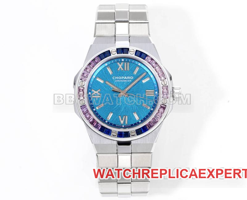 Montre super clone Chopard 41mm usine GH Ailes Enneigées cadran bleu, verre saphir, lunette diamant, mouvement mécanique, bracelet acier