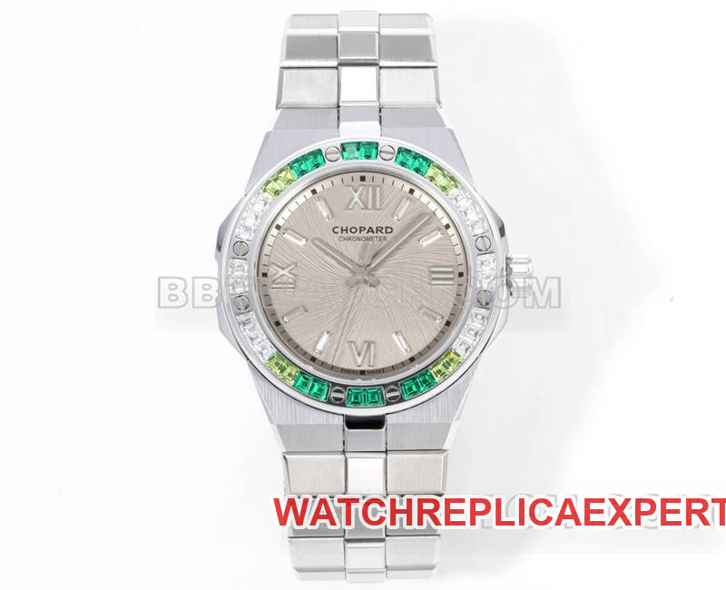 Best CollectWatches GH Factory Snowy Mountain Pride Gray Plate Green Sapphire Diamond Ring Mechanical Steel Strap 41mm Chopard Models