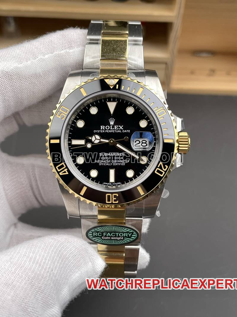 Rolex 40mm Répliques de montres Optimal RC Factory Submariner or intermédiaire noir or eau fantôme 3135 mouvement mécanique