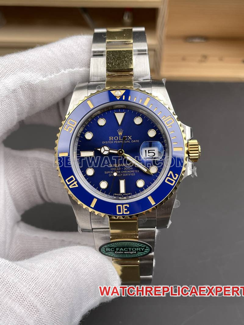 Montres Rolex 1:1 répliques RC factory Submariner 40mm or intermédiaire bleu water ghost 3135 mouvement mécanique 40mm Rolex