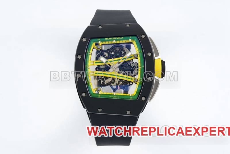 Top Replica Watches R Factory Skeleton Disk Mechanical Black Rubber Model RM061 Richard Mille