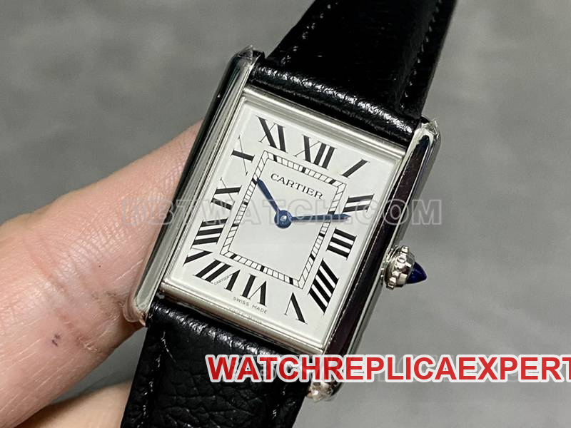 1:1 replica watch DR Factory Tank white square dial mechanical leather strap Cartier