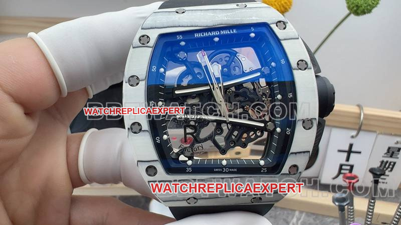 Best Replica Watches R Factory Skeleton Plate White Case Mechanical Black Rubber Model RM061 Richard Mille