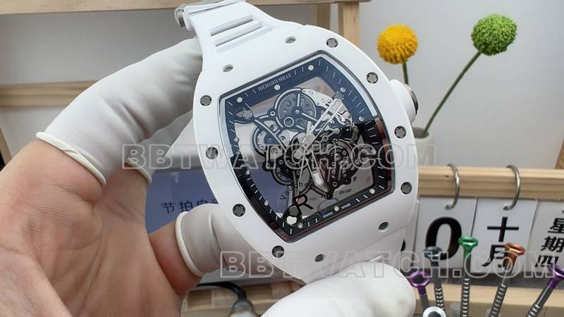 Top Replica Watches R Factory Skeleton Disk Mechanical White Rubber Model RM055 Richard Mille