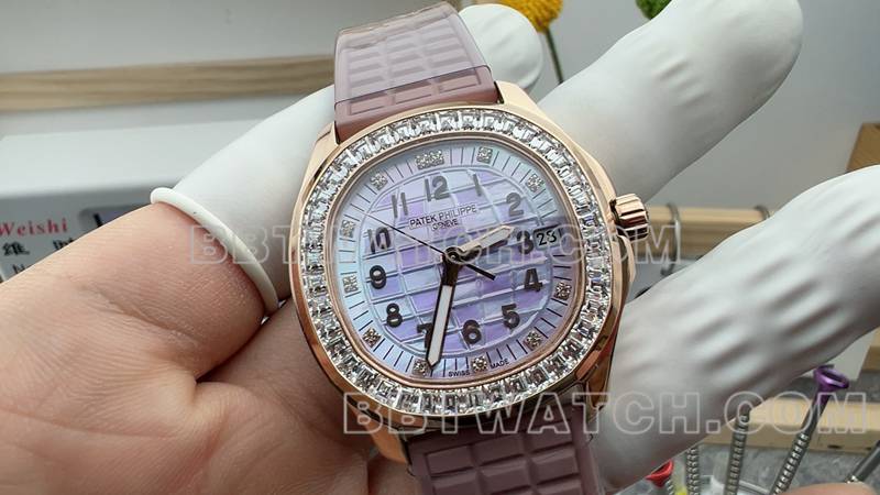 Best Replica Watch: “Hand Grenade” Model with White Mother-of-Pearl Dial and Mechanical Movement, Rubber Strap Patek Philippe