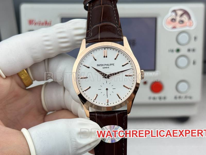 Reloj Super Clone SDF Factory Classic Esfera blanca Caja de oro rosa 39 mm Patek Philippe Modelo de correa mecánica