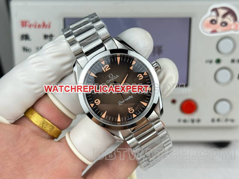 Réplica óptima de modelos Omega Seamaster Brown Plate de 38 mm con pulsera de acero mecánica