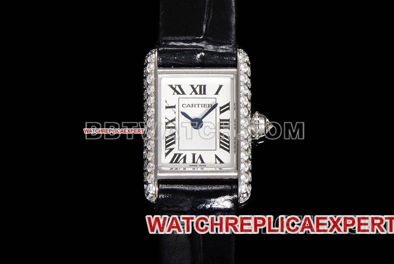 Cartier 1:1 Replica Watches F1 Factory Tank Mini White Dial Diamond Bezel Quartz Leather Strap Models Cartier
