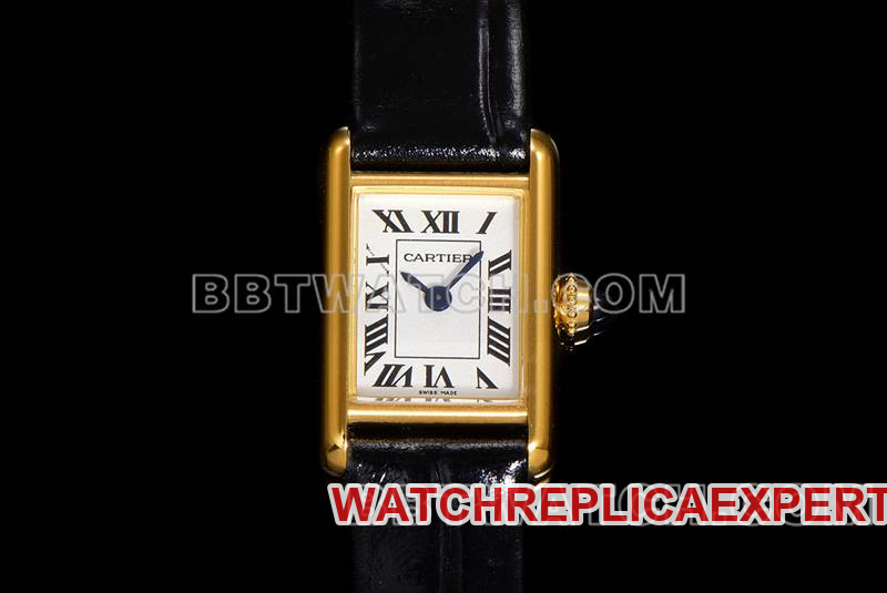 Cartier Super Clone Watch F1 Factory Tank White Dial Yellow Gold Case Quartz Leather Strap Model Cartier