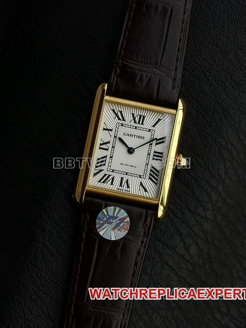 Cartier F1 Factory Tank, weißes Zifferblatt, Gehäuse aus 18 Karat Gelbgold, 2899MC, mechanisches Uhrwerk, Lederarmband, Replik-Uhr