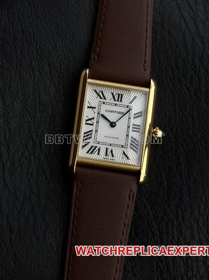 Cartier Original Factory Replik-Uhren F1 Factory Tank, weißes Zifferblatt, Gelbgoldgehäuse, 2899MC, mechanisches Uhrwerk, Lederarmband