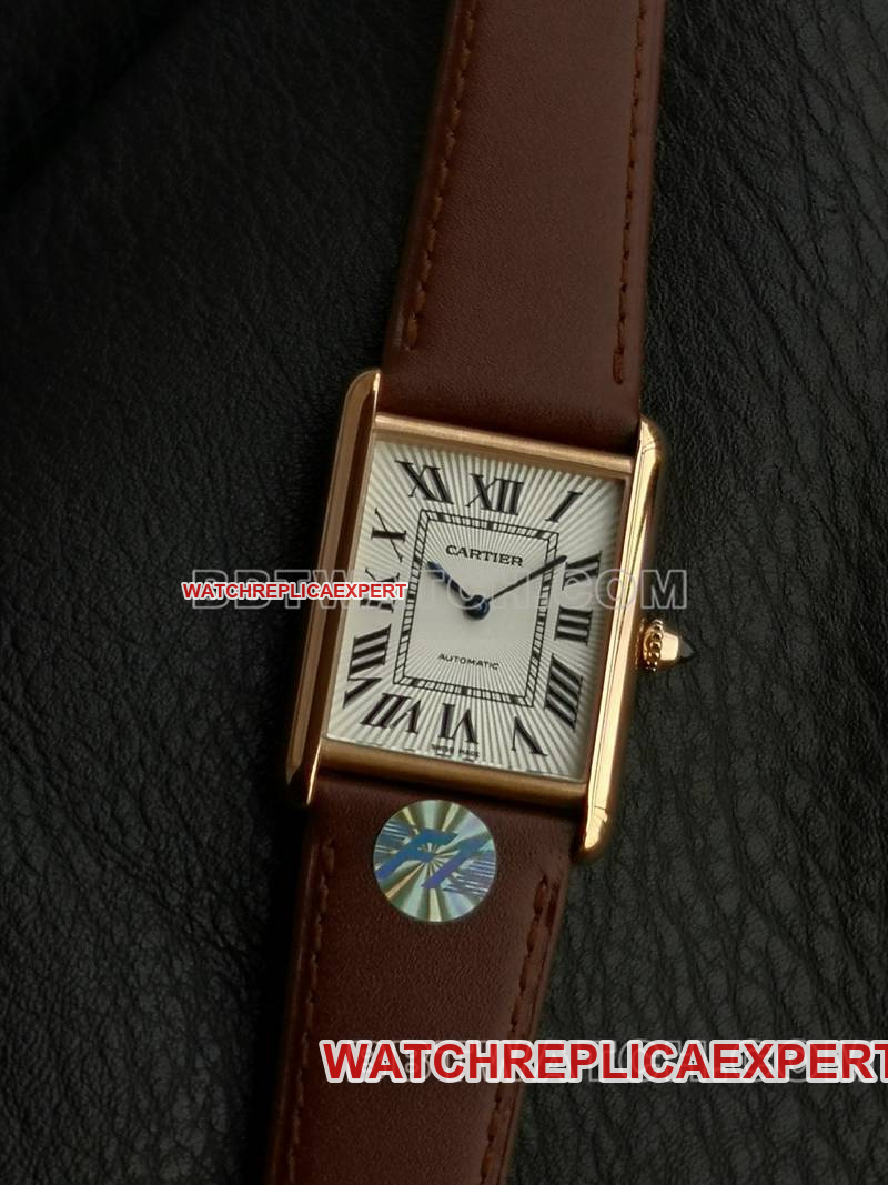 Cartier Tank Beste Replik-Uhr aus der F1-Fabrik, weißes Zifferblatt, Gehäuse aus Roségold, mechanisches Uhrwerk 2899MC, Modell mit Lederarmband