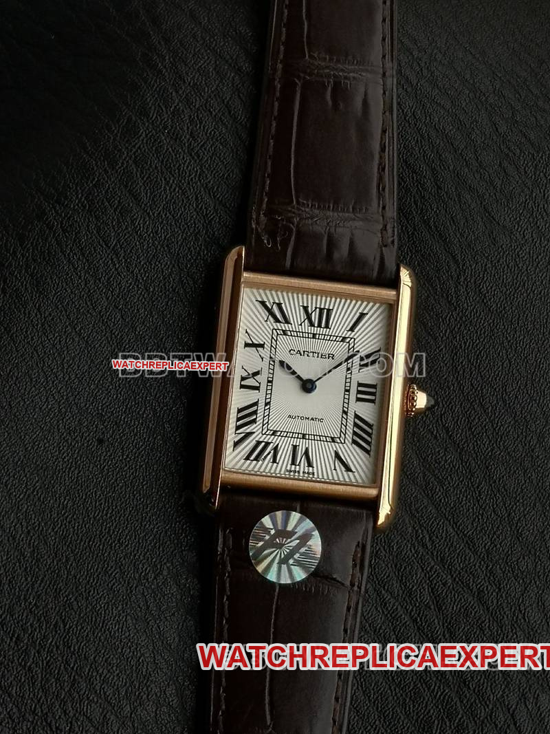 Cartier Tank Original Factory CollectUhr von F1 Factory, weißes Zifferblatt, Gehäuse aus Roségold, mechanisches Uhrwerk 2899MC, Lederarmband