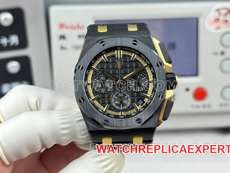 Audemars Piguet Top Replica Watches LS Factory Royal Oak Offshore 43MM Black Plate Yellow Chronograph Mechanical Rubber Model 26420