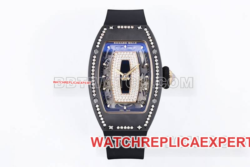 Richard Mille RM07-1 ZF Factory Black Ceramic Diamond Mechanical Watch with Skeletonized Dial