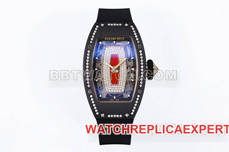 Best Replica Watches ZF Factory Black Ceramic Red Plate Diamonds Mechanical Watch RM07-1 Richard Mille