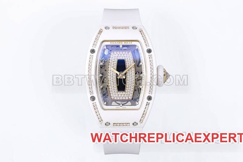 Richard Mille Meilleures Répliques de Montres ZF Factory Céramique Blanche Cadran Noir Diamants Montre Mécanique RM07-1 RM07-1 ZF Richard Mille