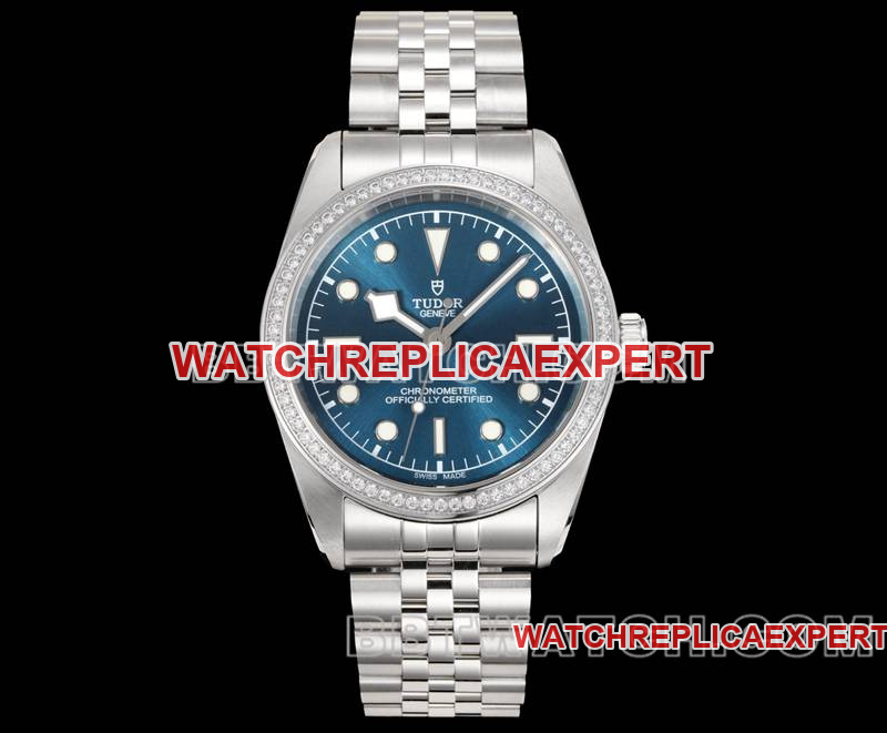 Tudor Black Bay V9 Factory 41mm Blue Dial Swarovski Diamond Mechanical Steel Bracelet Replica Watch
