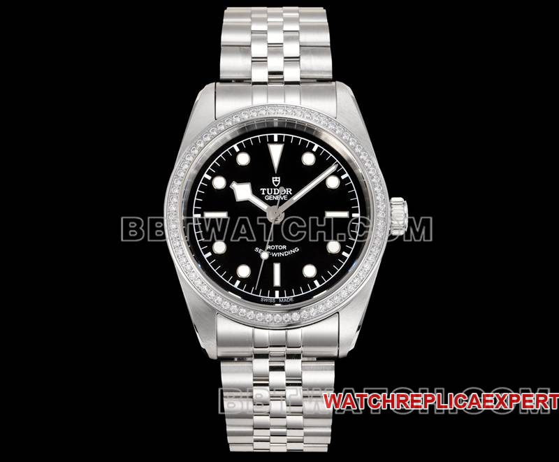 Tudor 1:1 Replica Watches V9 Factory Biwan Black Plate 41mm Swarovski Diamond Ring Mechanical Steel Strap Model Pictures