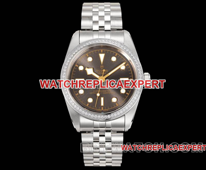 Tudor Black Bay 41mm V9 Factory Biwan Brown Dial Swarovski Diamond Ring Mechanical Steel Bracelet Model