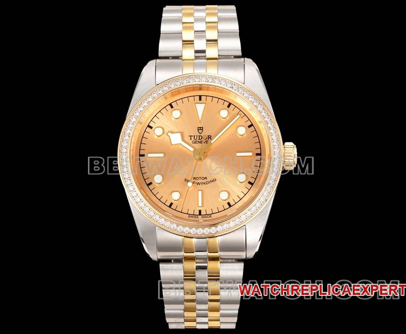 Tudor Black Bay 41mm V9 Factory Biwan Mechanical Gold Steel Bracelet Swarovski Diamond Ring Replica Watch