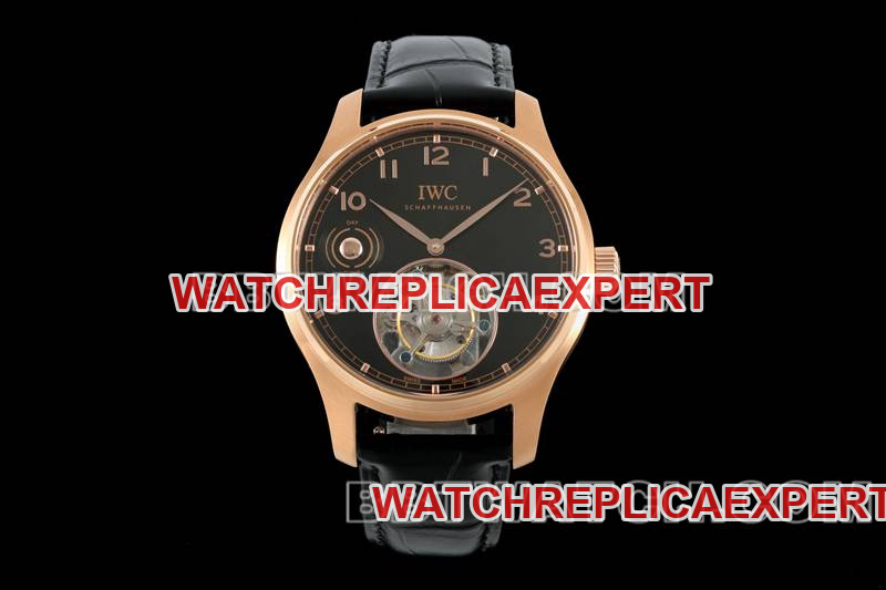 Universal Original Factory CollectWatches RMS Factory Portugal Black Dial Rose Gold Tourbillon Mechanical Leather Strap Model