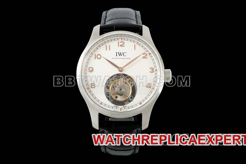 Super Clone IWC RMS Factory Portugal White Dial Gold Needle Tourbillon Mechanical Leather Strap Model Watches