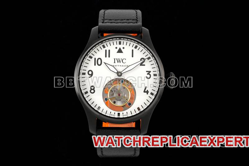 Super Clone IWC RMS Factory Pilot White Dial Black Case Tourbillon Mechanical Leather Strap Watch Models
