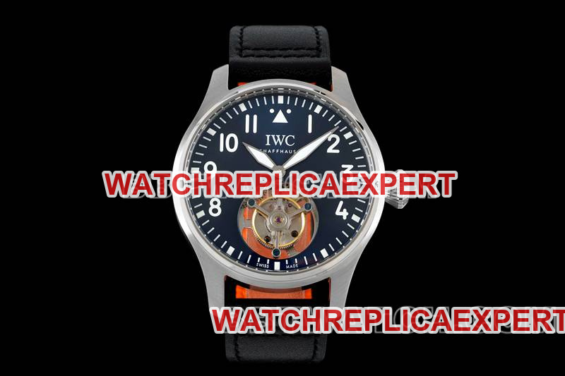 Super Clone IWC Pilot Series RMS Factory Blue Dial Tourbillon Mechanical Leather Strap Replica Watch
