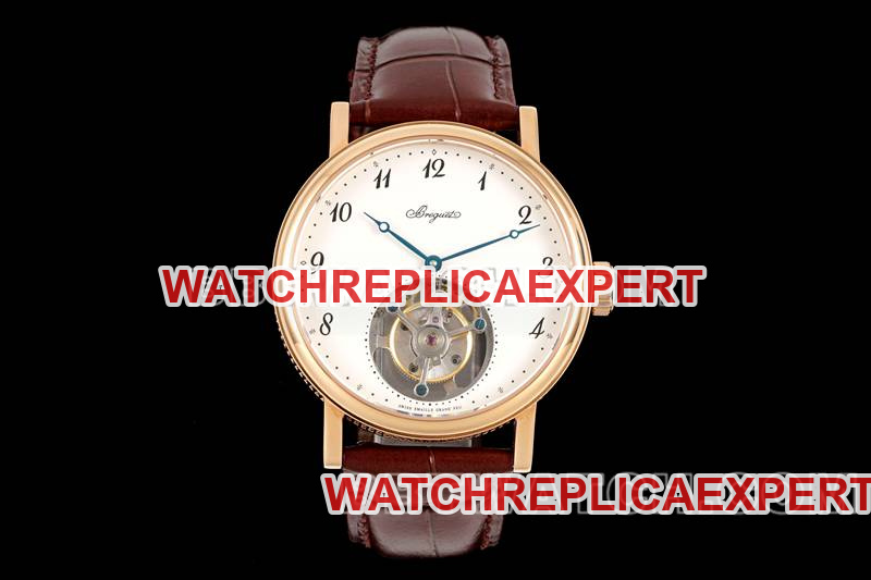 Breguet RMS usine série classique cadran blanc Tourbillon or rose bracelet en cuir mécanique réplique montre