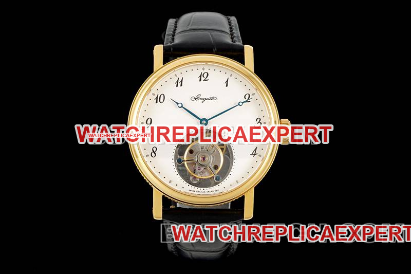 Breguet Super Clone RMS Factory Cadran Blanc Classique Tourbillon Or Jaune Mécanique Bracelet Cuir Modèle