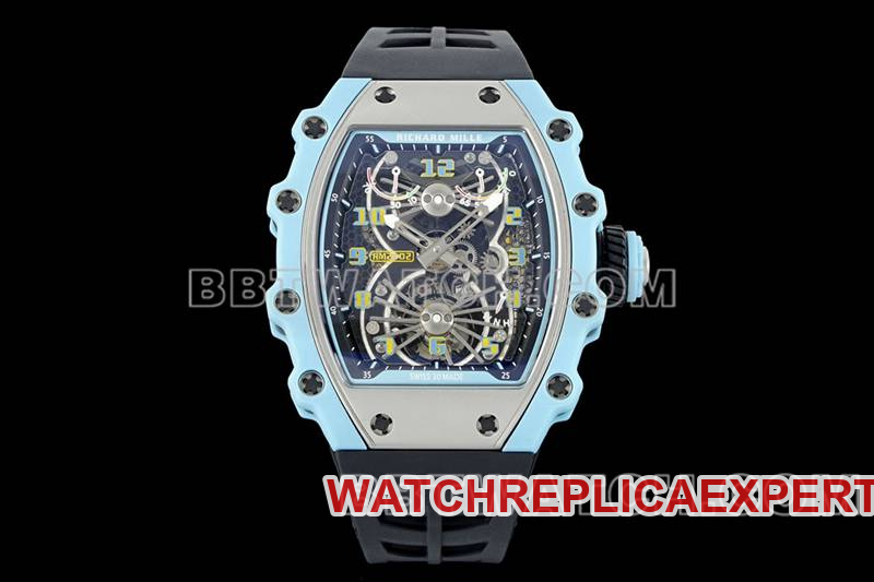Richard Mille RM 21-02 Skeleton Hollow Disc Tourbillon Relógio Mecânico Réplica de Borracha Preta