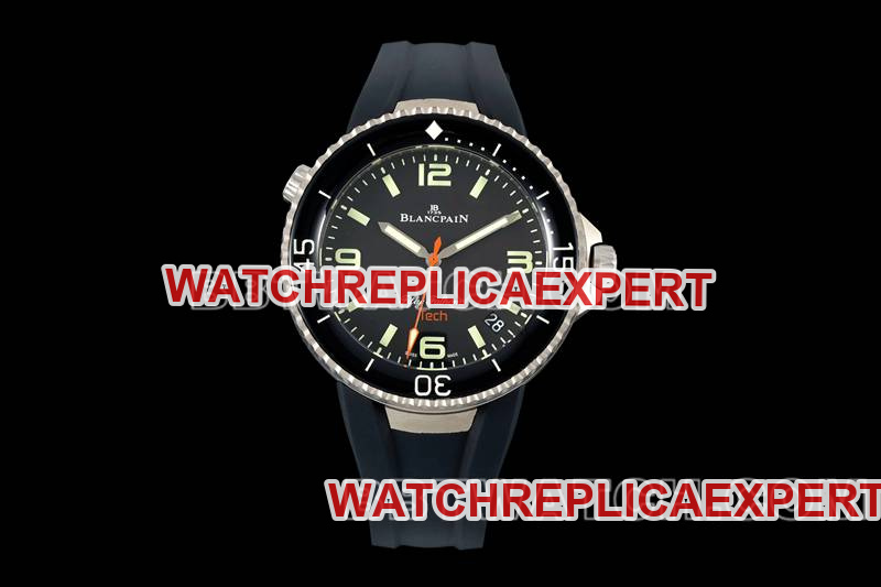 Blancpain Réplica de Relojes 1:1 Fifty Fathoms Esfera Negra Modelo Mecánico de Titanio de Caucho Negro