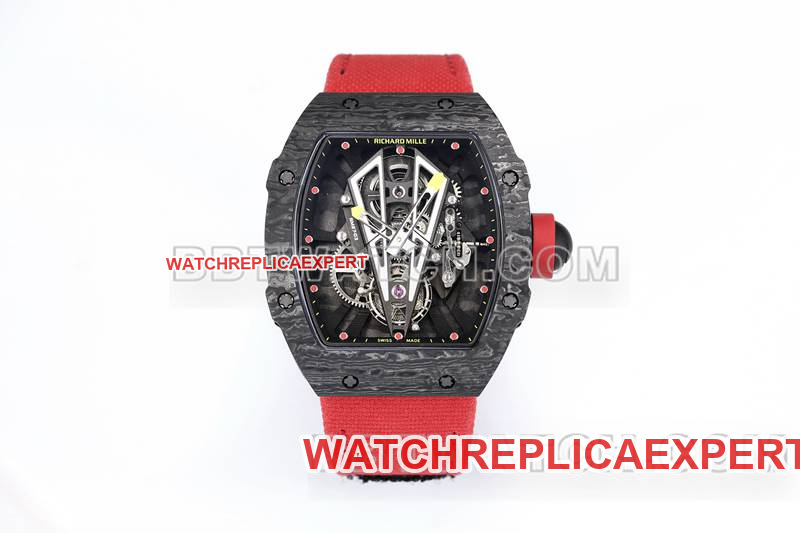 1: 1 réplique montres BBS usine tourbillon mécanique bracelet velcro tissé en caoutchouc rouge RM27-03 Richard Mille