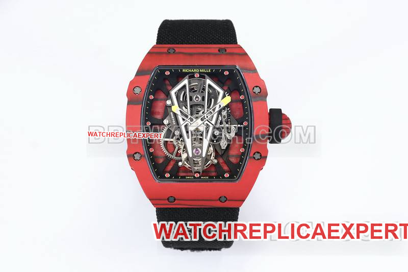 Richard Mille Super Clone Watch BBS Factory Tourbillon Mechanical Black Rubber Woven Velcro Strap RM27-03