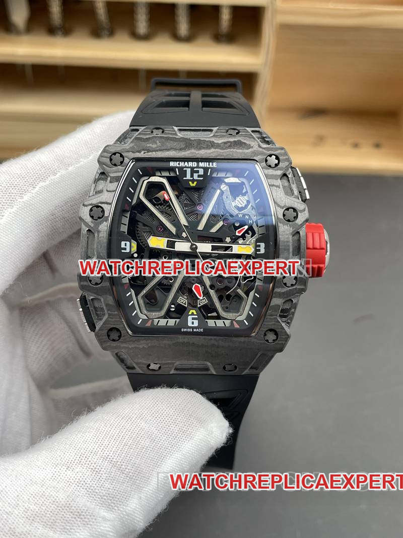 Best RM35-03 Richard Mille Replica Watches with Carbon Fiber Case Tourbillon Mechanical Rubber Model