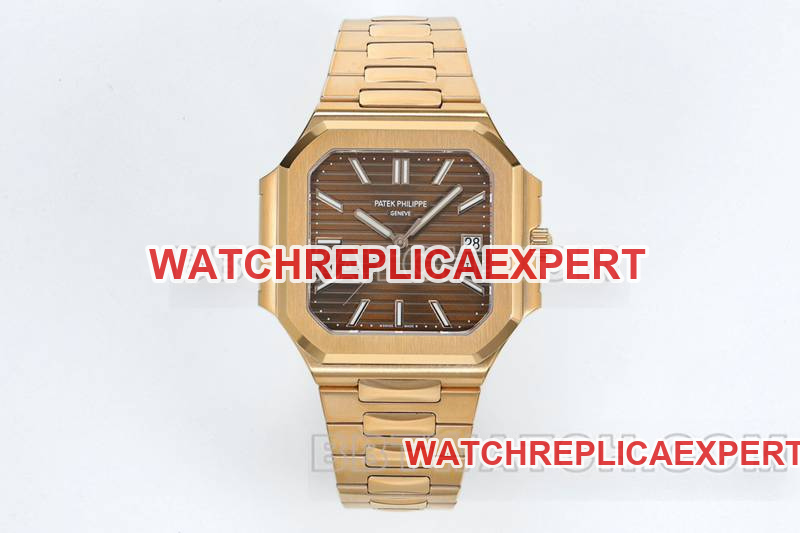 Patek Philippe réplicas de relojes superiores PPF fábrica 45MM disco marrón mecánico correa de acero en oro rosa modelos 5821 PPF Patek Philippe