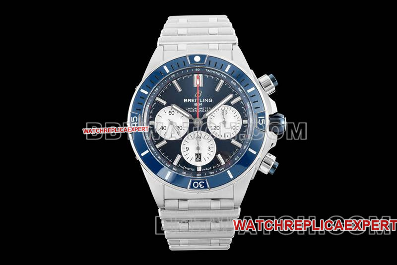 44mm Breitling optimal replica watches TF factory mechanical chronograph blue plate steel belt models