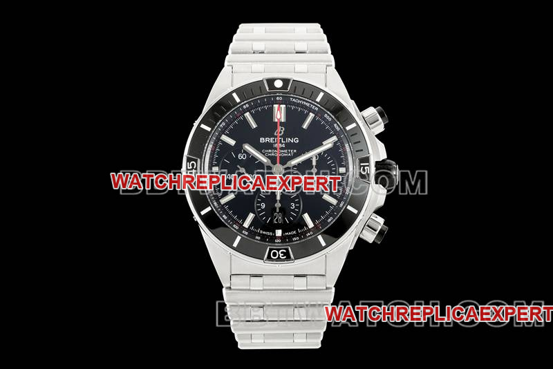 Best Replica Watches TF Factory Mechanical Chronograph Black Dial 44mm Steel Strap Model Breitling