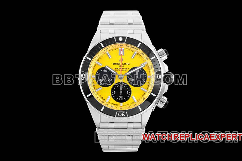 44mm Breitling steel belt models mechanical chronograph yellow disk from TF factory Collectwatches