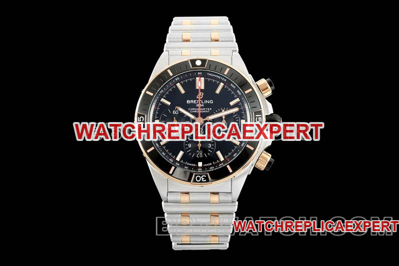 Best Replica Watches TF Factory 44mm Mechanical Chronograph Black Plate Breitling Intergold Steel Strap Model