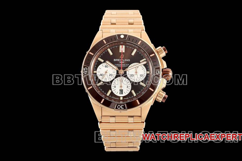 44mm Breitling rose gold steel belt model TF factory mechanical chronograph with brown dial replica watches