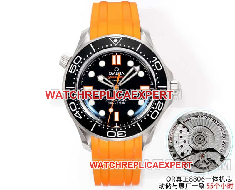 Omega factory La mejor réplica de reloj de Omega Seamaster 300m esfera negra correa de caucho naranja mecánica
