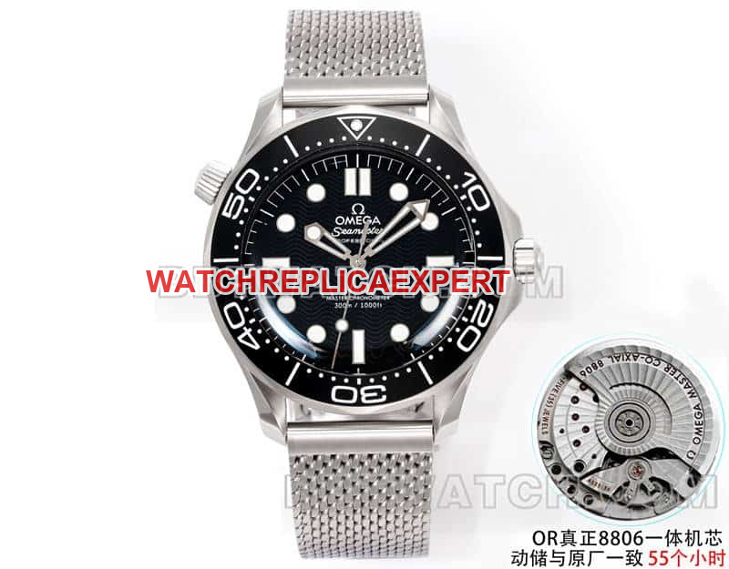 Omega OR fábrica réplica 1:1 Seamaster 300m esfera negra correa de acero mecánica