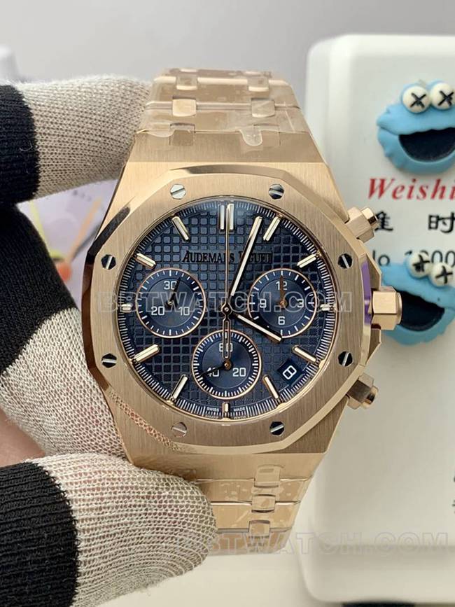 The Best Replica Watch BLS Factory Royal Oak Rose Gold Blue Dial Mechanical 26240 Audemars Piguet